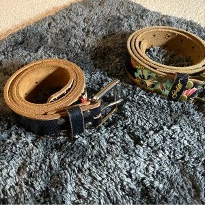 Ed Hardy Black and Tan Belts with Floral Design
